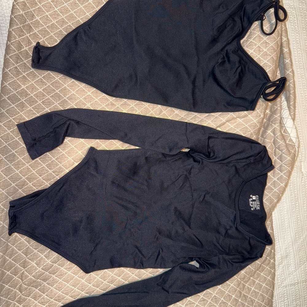 OQQ Black Long Sleeve and Sleeveless Bodysuits
